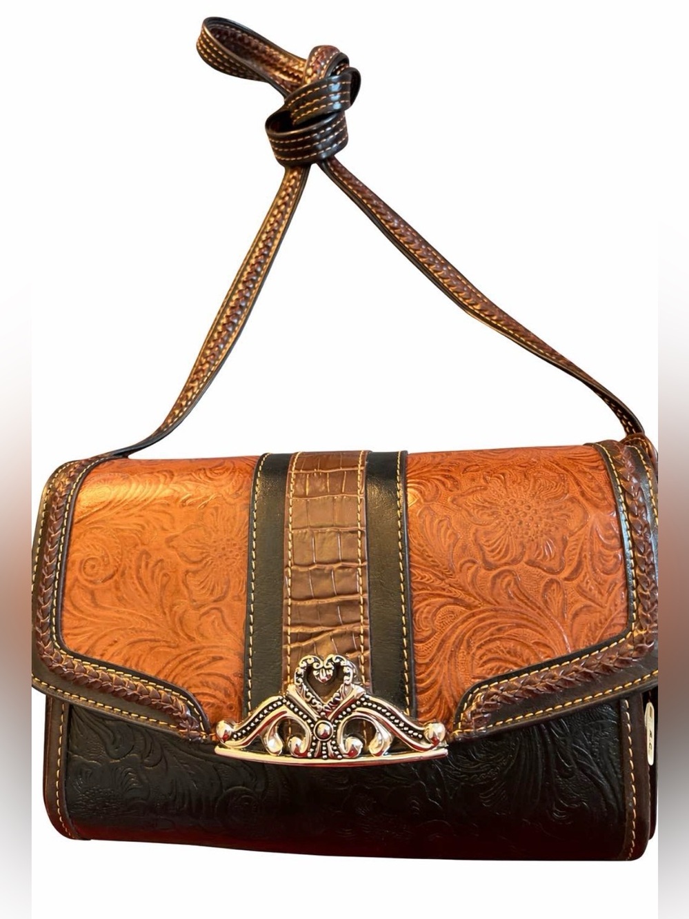 Marc Chantal Vintage Tooled Leather Western Crossbody Bag OS